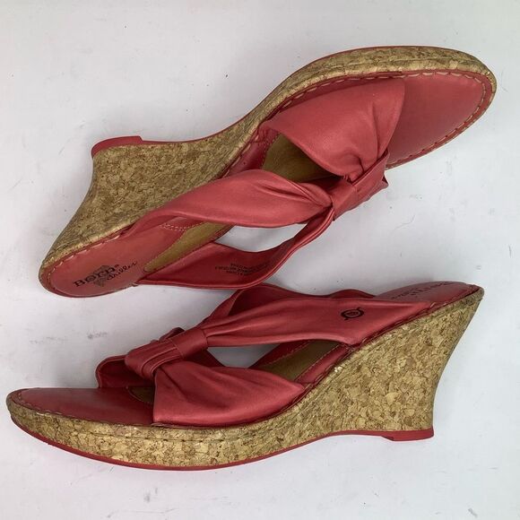 Born Driller Coral Pink Leather Cork Wedge Open Toe Women’s Heeled Sandals Sz 11 - Picture 6 of 11